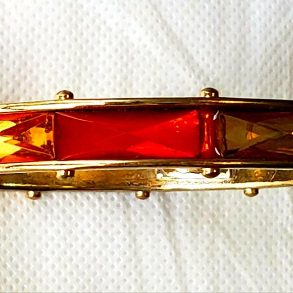 Jessica Simpson Retro Orange Yellow Rhinestone Gold Bangle Bracelet - Picture 8 of 11